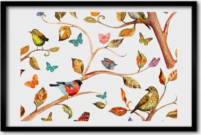 Produktbild von Bild 60x40 MDF-Rahmen, Wandkunst Vögel und Schmetterlinge