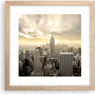 Produktbild von Gerahmtes Poster - Rahmen in heller Eiche - Stadt Wolkenkratzer Manhattan New York - 30x30 cm - Wand Bild - Wanddeko - Wandbilder - Wandposter - Bilderrahmen - Bilder - Kunstdruck - P2NAC30x30-2630