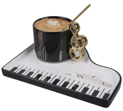 Kaffeetassen-Set mit Piano-Motiv, 200 ml, Keramik