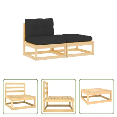 Produktbild von The Living Store 2-tlg. Garten-Lounge-Set mit Kissen Kiefer Massivholz