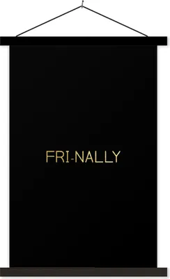 Produktbild von MuchoWow® Textilposter Zitat - Freitag - Gold - Schwarz 40x60 cm mit schwarzem Rahmen - Wanddekorationen