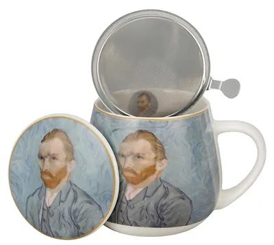Produktbild von DUO ART GALLERY Fassbecher 430 ml mit Teesieb PORTRAIT OF Van Gogh, New Bone China Porzellan