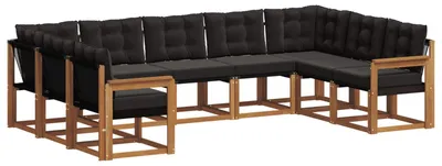 Produktbild von vidaXL Outdoor-Sofagarnitur mit Kissen 9 pcs Natürlich und Schwarz