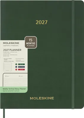 Produktbild von Moleskine 15 Monate Essential Wochenkalender 2026/2027, 1 Wo = 2 Seiten, vertikal, XXL, weicher Einband, Myrtengrün