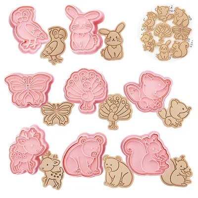Image de Moules à biscuits en forme d'animaux de la forêt, 8 pièces, en plastique 3D, pour la pâtisserie et la décoration