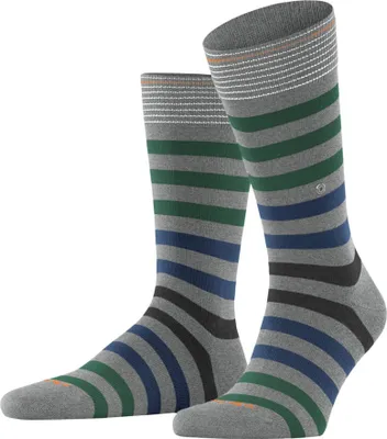 Produktbild von Burlington Herren Socken - Blackpool, Baumwolle, Streifen, Logo, One Size Grau/Blau/Grün