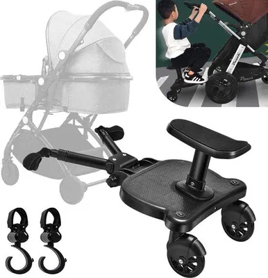 Produktbild von Famanu Kiddy Board mit Sitz für Kinderwagen - Universelle Passagiersplattform - Schwarz