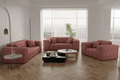 Produktbild von Sofaset Designersofa CHANTAL 3-2-1 in Stoff Opera Velvet Koralle