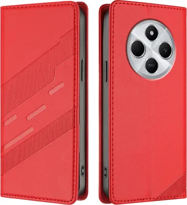 Produktbild von Hülle für Xiaomi Redmi 14C/ 14R/ A3 Pro/ A4 5G/Poco C75 5G/4G, Kunstleder Brieftaschen Handyhülle mit Kartenfach und Standfunktion Rot