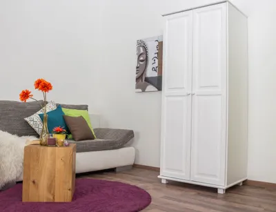 Produktbild von Kleiderschrank Massivholz Weiß 2-türig 190x80x60 cm mit Kleiderstange und 3 Fachböden