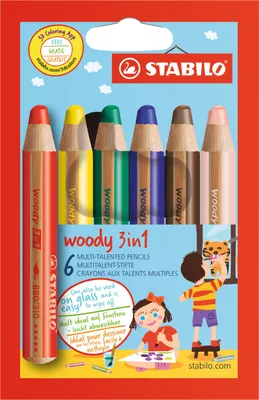 Produktbild von Buntstift, Wasserfarbe & Wachsmalkreide - STABILO woody 3 in 1 - 6er Pack - mit 6 verschiedenen Farben