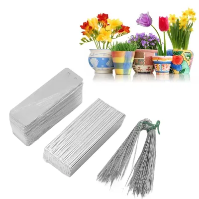 Zdjęcie produktu dla Etykiety aluminiowe do roślin, 100 sztuk - dwustronne, wodoodporne - do identyfikacji drzew - wytrzymałe - 82 x 25 mm