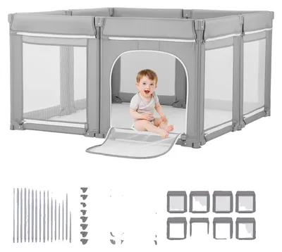 Produktbild von VEVOR Babyspielplatz, Pop-Up Kleinkindspielplatz mit Sonnendach, tragbarer Spielbereich für drinnen und draußen für Babys und Kleinkinder mit UPF 50+ Sonnenschutz und Reisetasche für Zuhause, Park, Strand, faltbar und leicht, Falttyp-a, 5500+ sq in