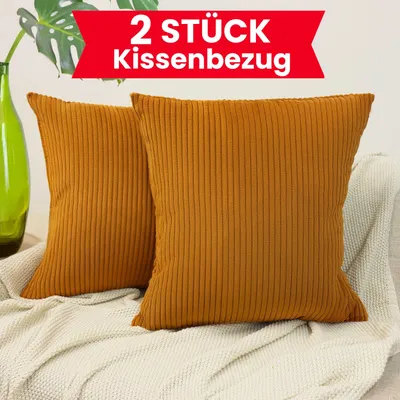 Produktbild von 2 Stück - 45x45 cm Kissenbezüge - 2er Set Kissenbezug - Kissenhüllen - Zierkissenbezüge für Sofakissen Dekokissen Kissen Zierkissen - Senfglanz