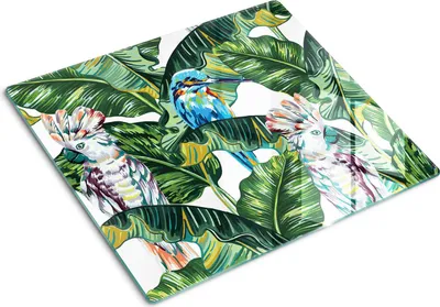 Immagine prodotto di Pannello protettivo in vetro – Copertura per piano cottura – Copertura per piano cottura a induzione – 60x52 cm – Facile da pulire – Vetro temperato – Motivo tropicale