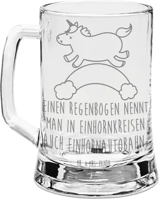 Produktbild von Mr. & Mrs. Panda Krug Einhorn Regenbogen - Transparent - Geschenk, Unicorn, Glas Bierkrug, Mit Gravur, Einhornpower, Erwachsenwerden, Humpen, Glaskrug, Glitzer, Seidel