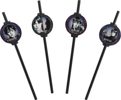 Produktbild von Trinkhalme mit Wednesday Addams Motiv, aus Kunststoff, 19,6 cm lang
