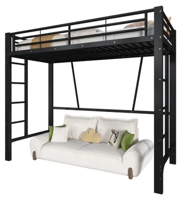 Produktbild von MODFU Hochbett 90x200 Jugendbett mit Doppelleiter,Metall-Bettgestell Kinderbett mit offene Stauraum,ohne Matratze, Schwarz