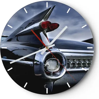 Produktbild von Wanduhr - Rund - Glasuhr - Auto Retro Himmel - 40x40cm - Schleichendes Uhrwerk - Lautlos - zum Aufhängen bereit - Dekoration Modern - Wanddekoration aus Glas - C3AR40x40-0159