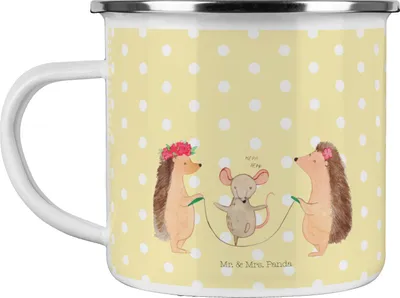 Produktbild von Mr. & Mrs. Panda Teetasse Igel Seilhüpfen - Gelb Pastell - Geschenk, Teebecher, Pott, Maus, Emaille Tasse, Kaffeepott, Seilspringen, Kinder, Kindergarten, Haferl