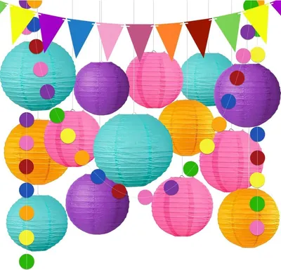 Produktbild von Bunte Papier Laterne 16 Stück Kindergeburtstag Hochzeit Gartenparty Dekoration