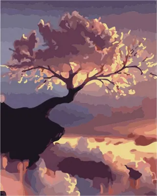 Produktbild von Gemälde BY NUMBERS MIT RAHMEN Gemälde - Kirschblüte bei Sonnenuntergang 40x50 cm