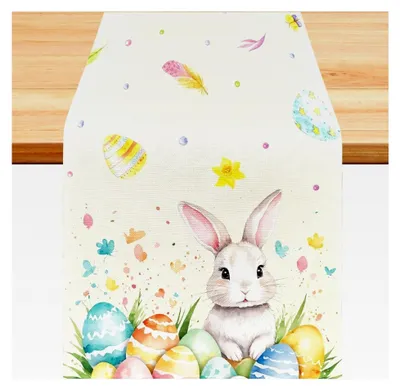 Produktbild von Tischläufer Ostern mit Hasenmotiven, 30 x 180 cm, Tischdekoration für Ostern