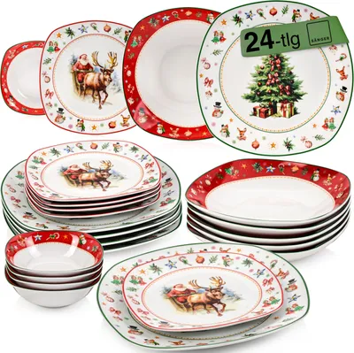 Produktbild von SÄNGER Porzellan Geschirrset Bilgola Christmas Design, Tafelservice 24 teilig für 6 Personen