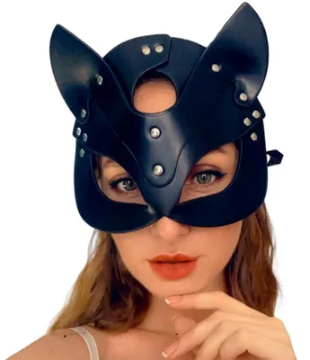 Produktbild von Halloween-Gesichtsmaske für Damen, y Katzenmaske aus Kunstleder, Gesichtsmaske für Halloween-Partys und Maskenbälle