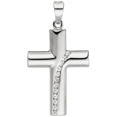 Produktbild von Anhänger Kreuz Kreuzchen mit weißen Zirkonia, 925 Sterlingsilber, rhodiniert
