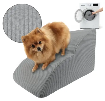 Produktbild von Muralo Treppe für Hund und Katze Rampe HUNDETREPPE Treppe für Haustiere 2 Stufen Grau Cordstoff