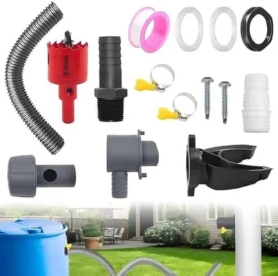 Produktbild von PolkaHome® Regenwassersystem – Komplettset für Regentonne, flexibler Ablaufschlauch 100 cm, für Fallrohre 70–100 mm