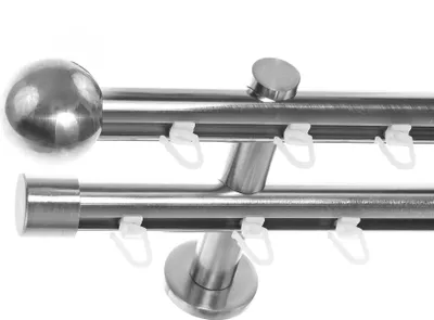 Produktbild von Innenlauf Gardinenstange Edelstahl Look 20mm Wandträger 2-läufig Kugel, Länge wählbar H40 E33E30