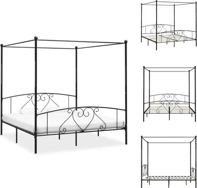 Zdjęcie produktu dla vidaXL Rama łóżka z baldachimem czarna metalowa 180 x 200 cm - Łóżka i ramy łóżek