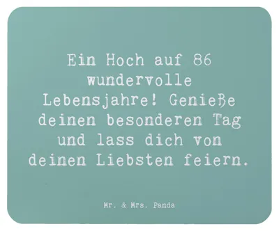 Produktbild von Mr. & Mrs. Panda Mauspad Spruch 86. Geburtstag - Meeresbrise - Geschenk, Mouse Pad, Geburtstagsgeschenk, pc mousepad, Handgemacht, Freude, Jubiläum, Zuneigung, computer