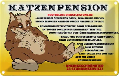 Produktbild von vianmo Blechschild 20x30 cm Katzenpernsion 24h Service Tier Haustier Katze
