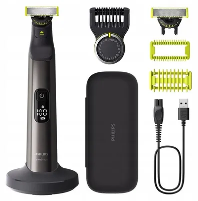 Obrázek produktu pro Philips OneBlade Pro 360: Holicí strojek s pouzdrem, nástavci a nabíjecí základnou