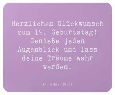 Produktbild von Mr. & Mrs. Panda Mousepad Spruch 19. Geburtstag Freude - Lavendeltraum - Geschenk, Mauspad, pc, Geburtstagsgeschenk, liebevolle Grüße, laptop, Mouse Pad, Happy Birthday