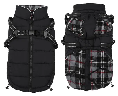 Produktbild von Warme wasserdichte Winterjacke für Hunde mit Geschirr - Schwarz - L