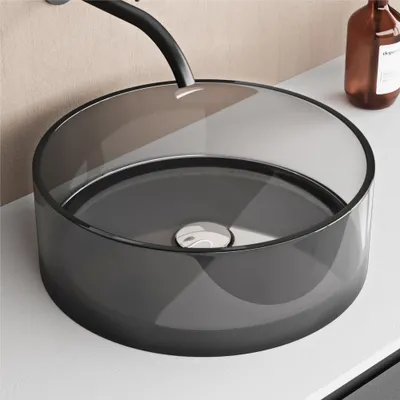 Image de doporro Vasque à Poser Ronde Petit Lave Mains Lavabo Circulaire 40x40x14cm Gris en Résine Transparente Salle de Bain WC Invités Coloria01