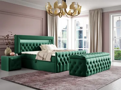 Produktbild von Boxspringbett Schlafzimmerbett ERNESTO Nr.4 180x200cm in Elisa Velvet Dunkelgrün