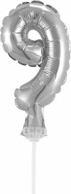 Produktbild von Folienballon silber Zahl 9 mit Stab - H 13cm