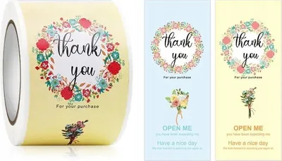 Produktbild von Dekorative Aufkleber mit dem Dankeschön „Thank you“ auf einer Rolle mit 100 Stück