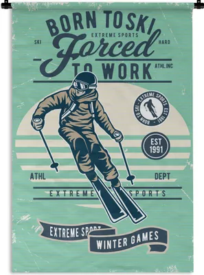 Produktbild von MuchoWow® Wandteppich Wandbehang Ski - Skianzug - Wintersport - Vintage 60x90 cm Tapisserie Dekoration Wandtuch - Foto-Teppich - Abwaschbar