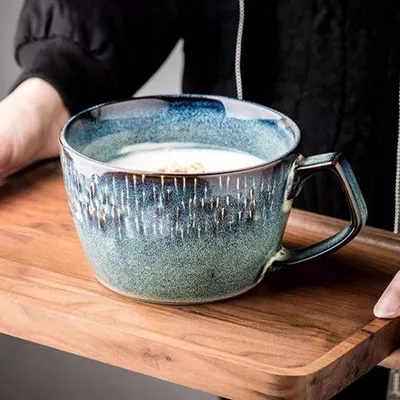 Produktbild von Famanu Suppenschüssel mit Henkel, 700ml Kaffeetasse, Müslischüssel - Himmelblau