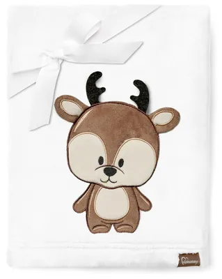 Produktbild von Be Mammy Kuschlige Babydecke Kuschel Decke Tagesdecke mit 3D Applikation 76 x 102 cm BE20-168 (Weiß - Hirsch, 76 x 102 cm)