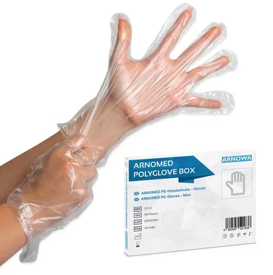Produktbild von ARNOMED Polyglove Box Herren, Einmalhandschuhe aus PE, hygienisch | Box (100 Stück)