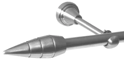 Produktbild von Gardinenstange Set Edelstahl Look Metall Ø 16mm zur Wandbefestigung 1-lauf Modern Spitze , Länge wählbar H14E18