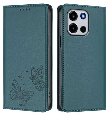 Image de Étui en cuir pour OnePlus Turbo 6, étui de protection type portefeuille en cuir gaufré « papillon » avec support, vert