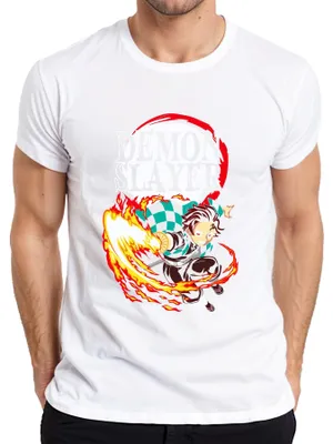 Immagine prodotto di Maglietta da uomo Demon Slayer Tanjiro Kamado Hinokami Kagura anime gift, bianco, L